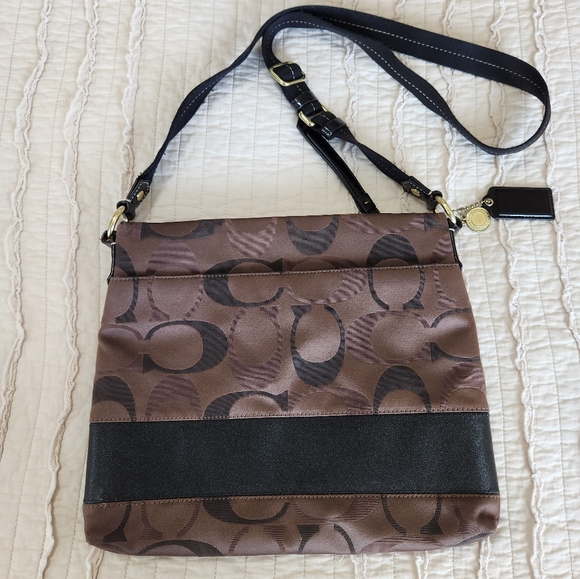 Coach Signature Crossbody Handbag Purse, Brown and Black - Picture 3 of 16